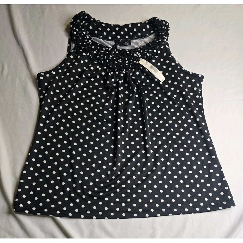 New Directions Women's Petite XL Blouse Black/White Polka Dots Sleeveless NWT
